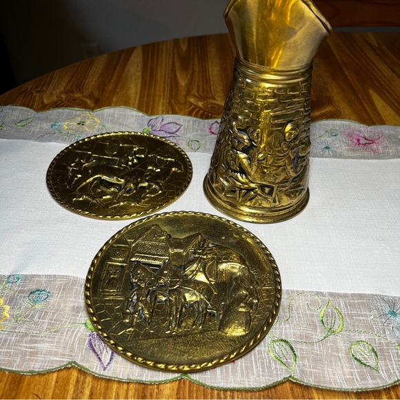 Accents | Vintage Repouss English Cottage Embossed Brass Water Pitcher ...
